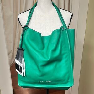 Proenza Schouler Emerald Green Leather Tote with Black-and-White Tassel